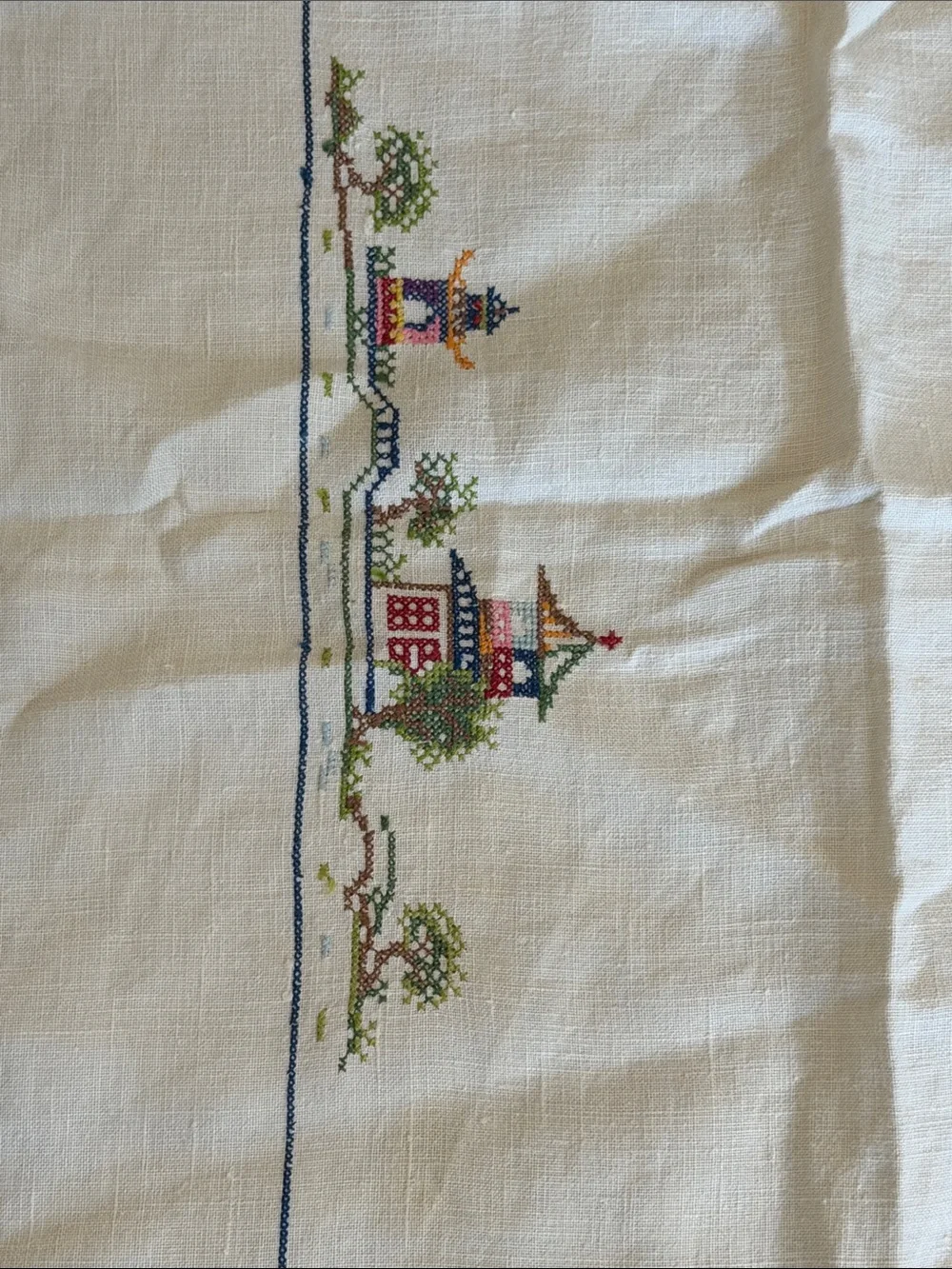 Vintage Small Square Linen Blend Asian Theme Table Cloth Cover